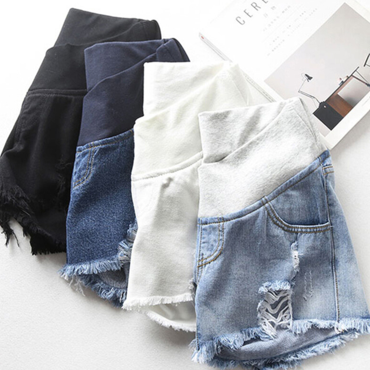 Frayed Maternity Jean Shorts