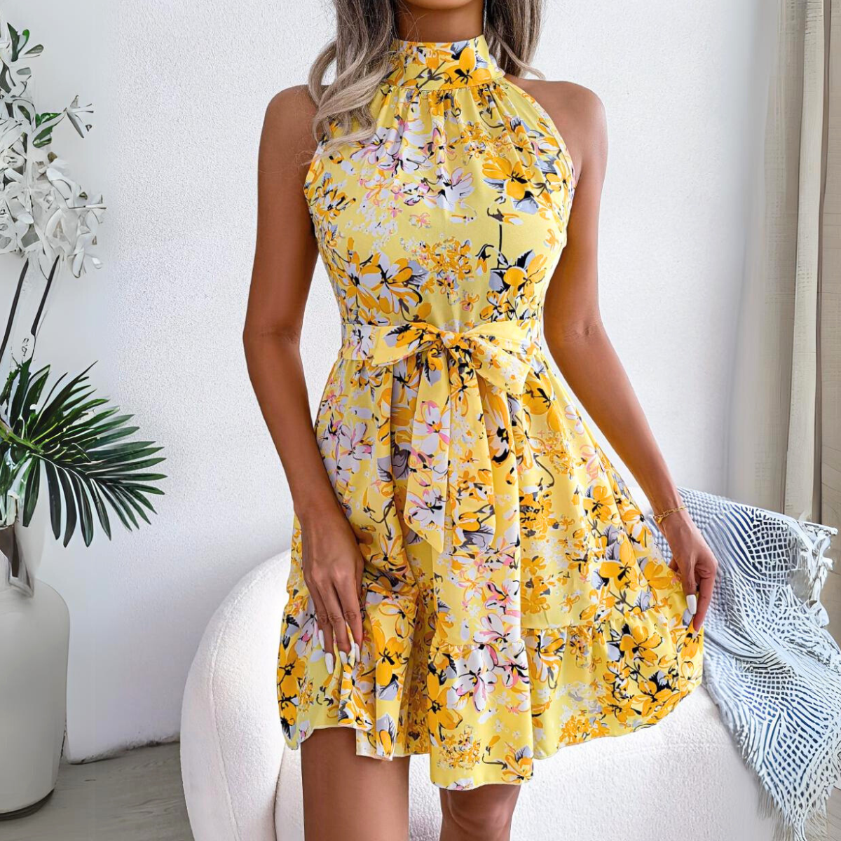 Floral Halter Swing Dress