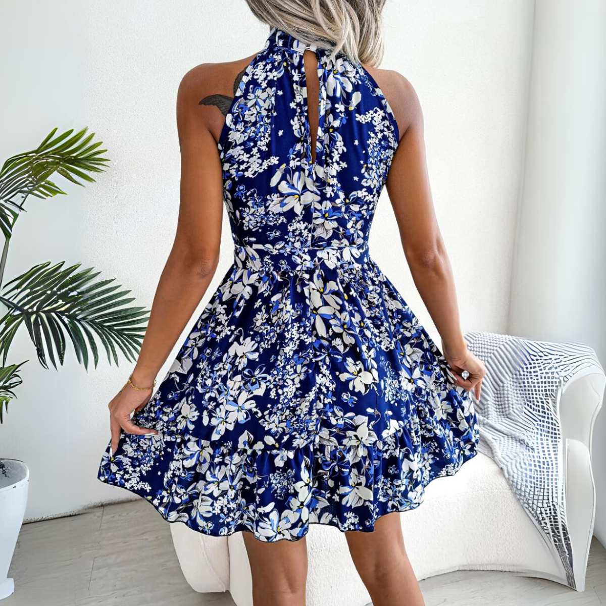 Floral Halter Swing Dress