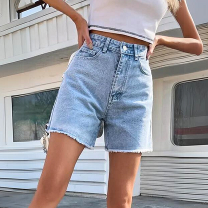 High-Waist Frayed Hem Shorts