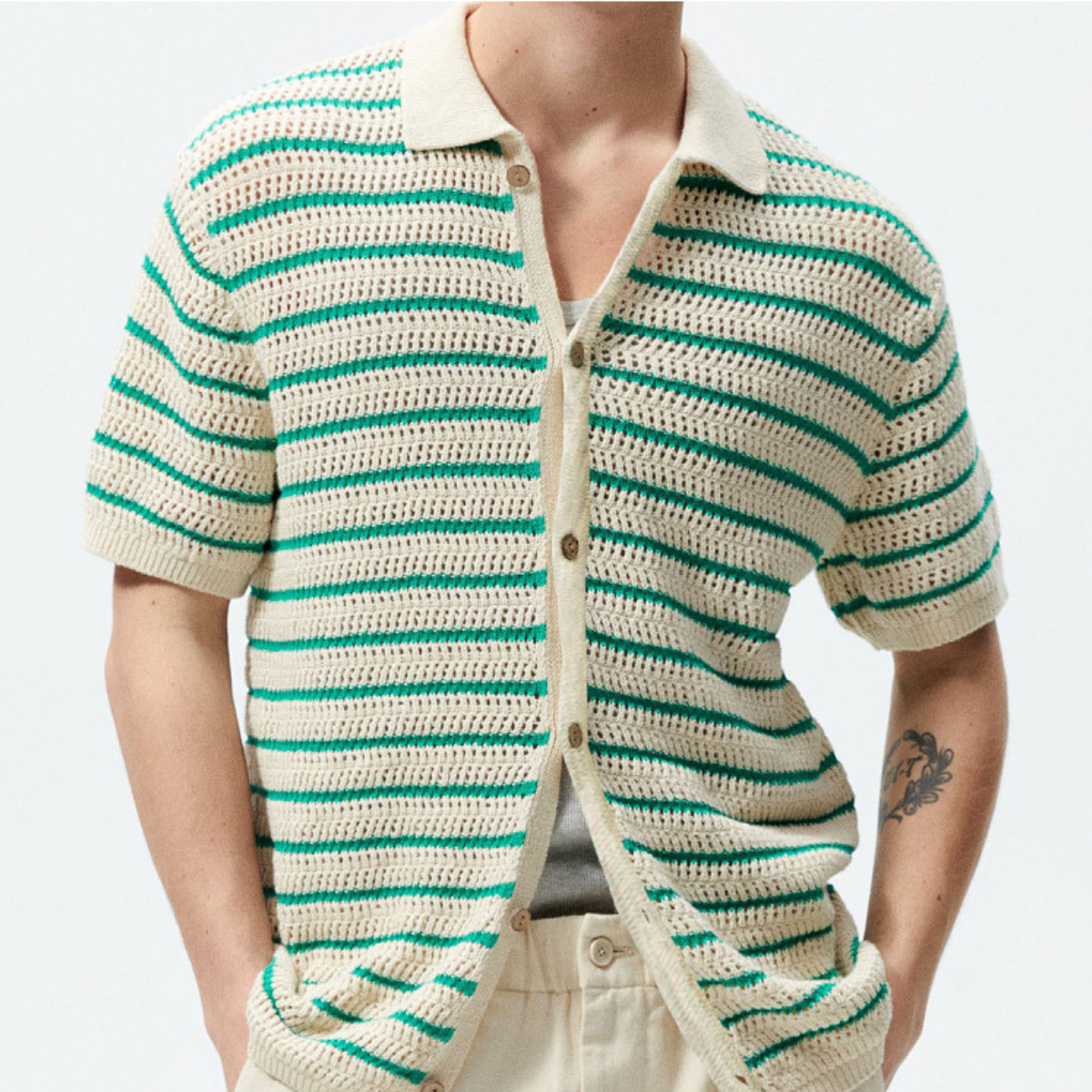 Airy Striped Button-Up Shirt