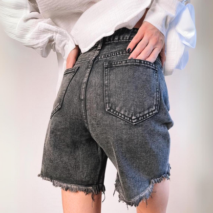 High-Waist Frayed Hem Shorts