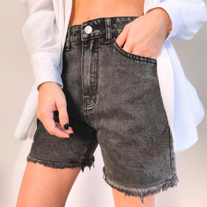 High-Waist Frayed Hem Shorts