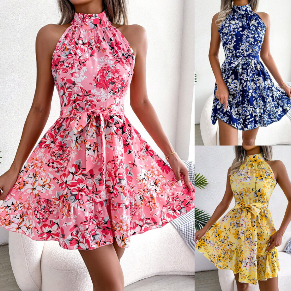 Floral Halter Swing Dress