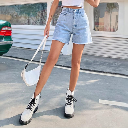 High-Waist Frayed Hem Shorts