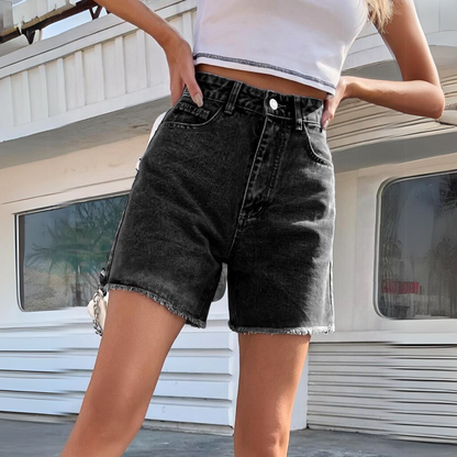 High-Waist Frayed Hem Shorts