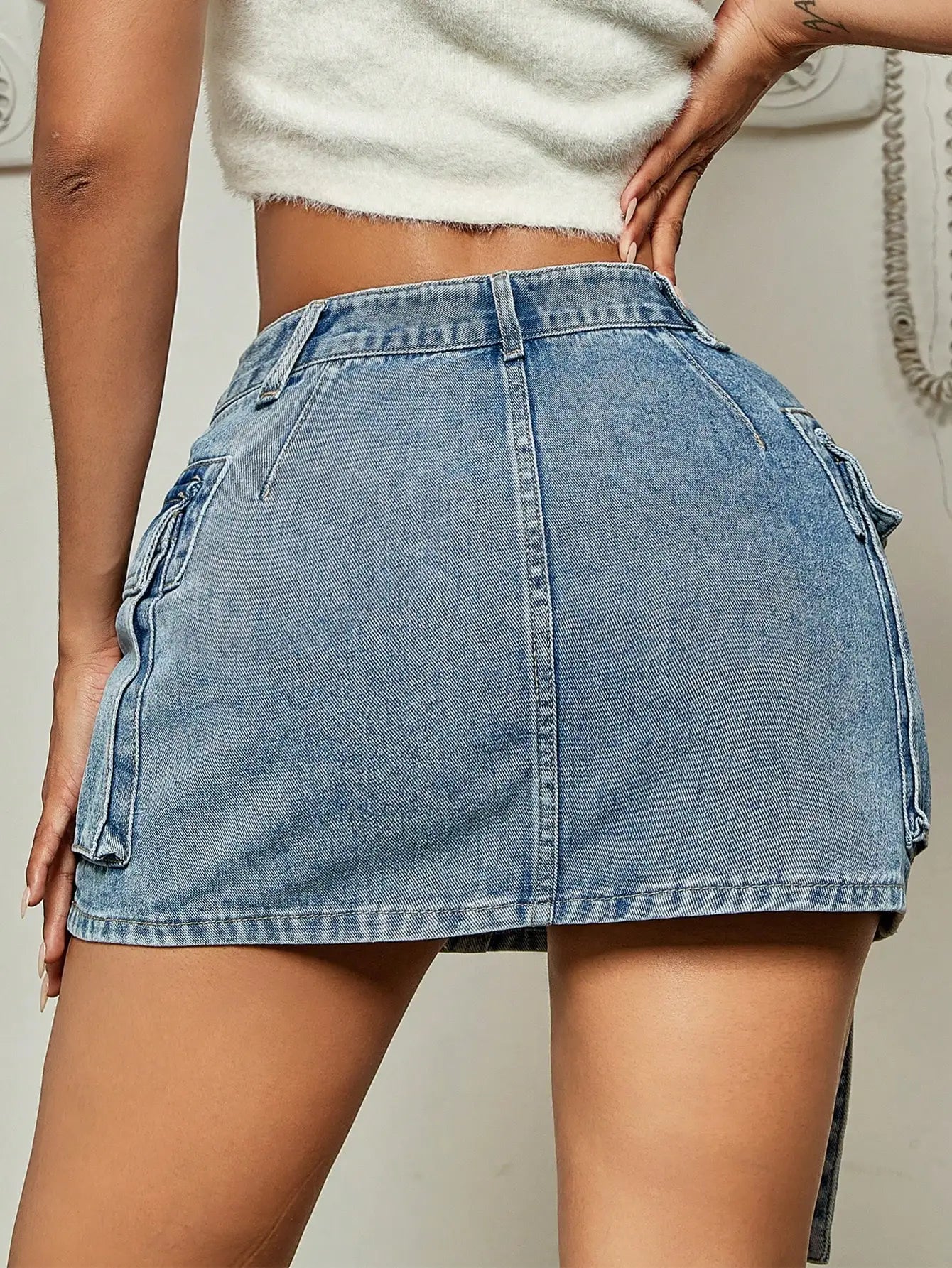 Denim Mini Flap Pocket Skirt