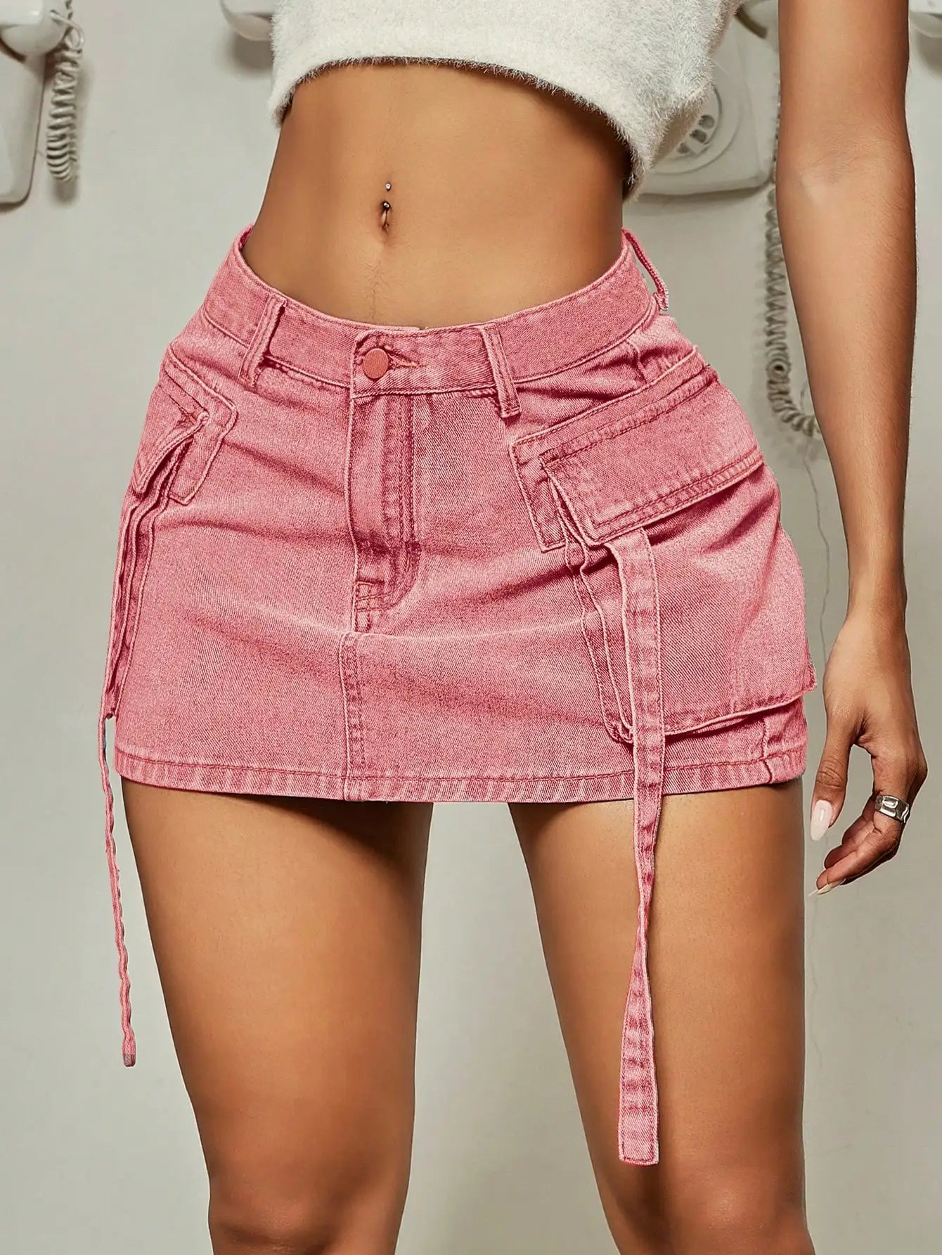 Denim Mini Flap Pocket Skirt